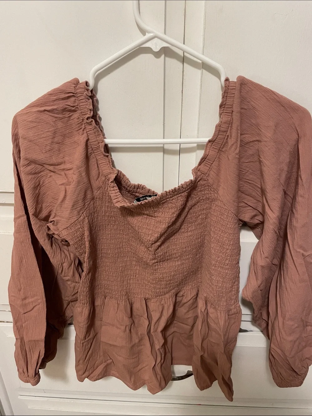 Madewell Rust Smocked Puff-Sleeve Blouse